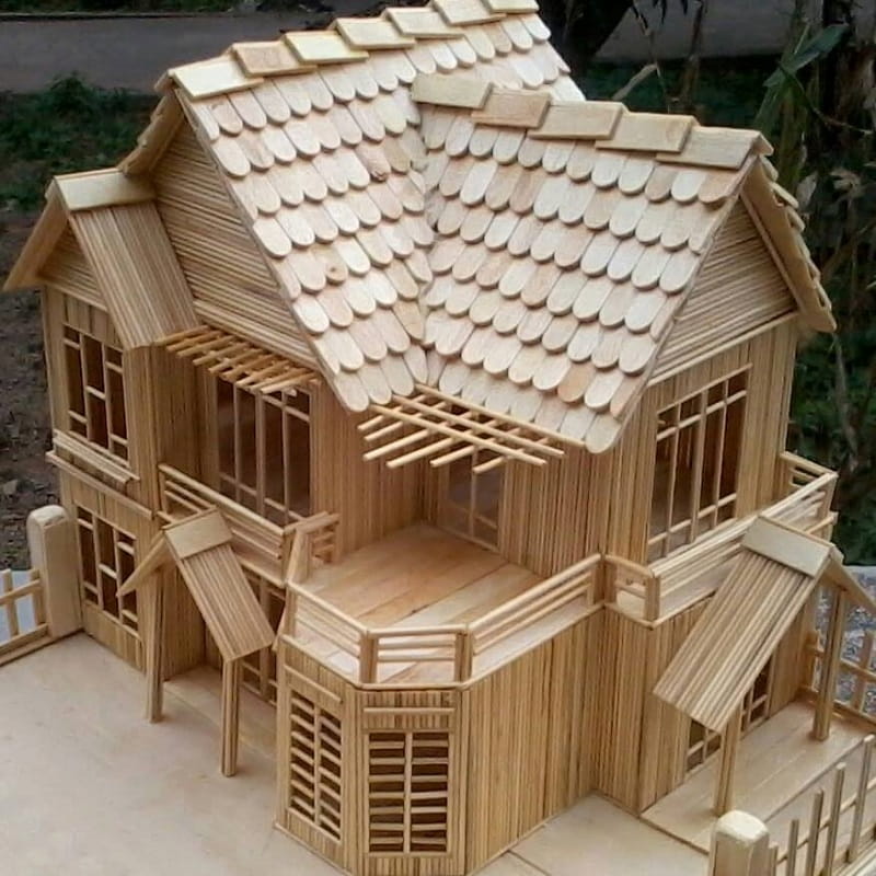 Mô hình nhà gỗ handmade bằng que kem để làm quà tặng
